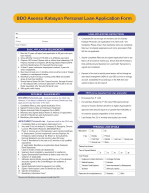 BDO Asenso Kabayan Personal Loan Application Form.